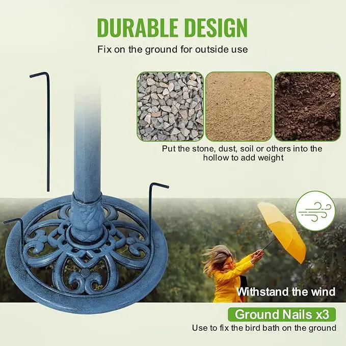 Backyard Expressions Outdoor Garden Bird Bath - Blue - Weather Resistant Polyresin - 27 Inch by GreenHaven Gardens