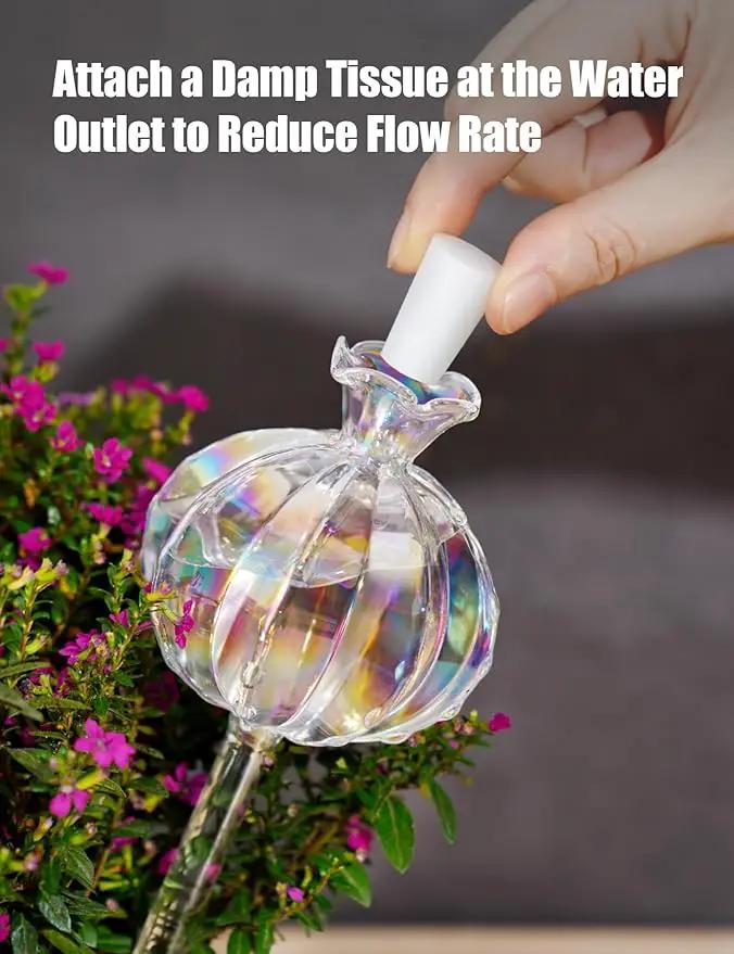 NiHome Plant Watering Globes 4-Pack, Iridescent Glass Cactus Self Watering Globe, Glass Waterer for Potted Plants - 4.7OZ/140 ML Capacity Automatic Mini Irrigation System, Adorable Gardening Gift by GreenHaven Gardens