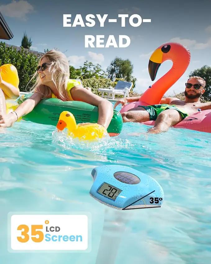 BALDR Pool Thermometer Floating Easy Read, IPX8 Waterproof, Solar Powered Digital Pool Thermometer with LCD Screen,Suitable for Swimming Pool/Hot Tub/Hot Spring/Aquarium (Blue) by GreenHaven Gardens