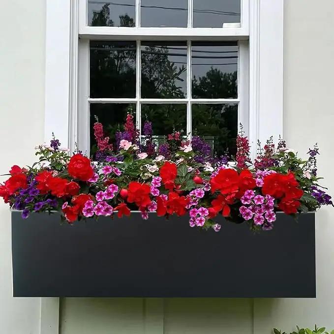 2 Pack Metal Railing Planter Box, 30 Inch Balcony Planters with Adjustable Brackets, Large Hanging Planters for Outdoor Fence Deck by GreenHaven Gardens