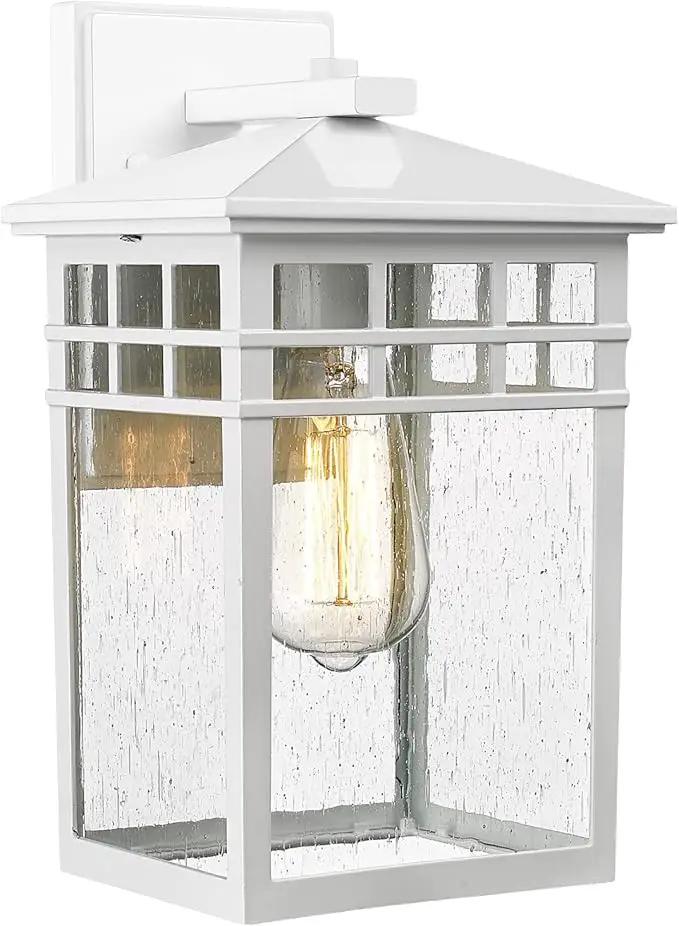 Outdoor Light Fixture Wall Mount, Rustic Exterior Lights Fixture Wall Sconces with Seeded Glass for Front Porch, Waterproof Outdoor Lantern in White Finish for Home, Garage, Barn, Storefront by GreenHaven Gardens