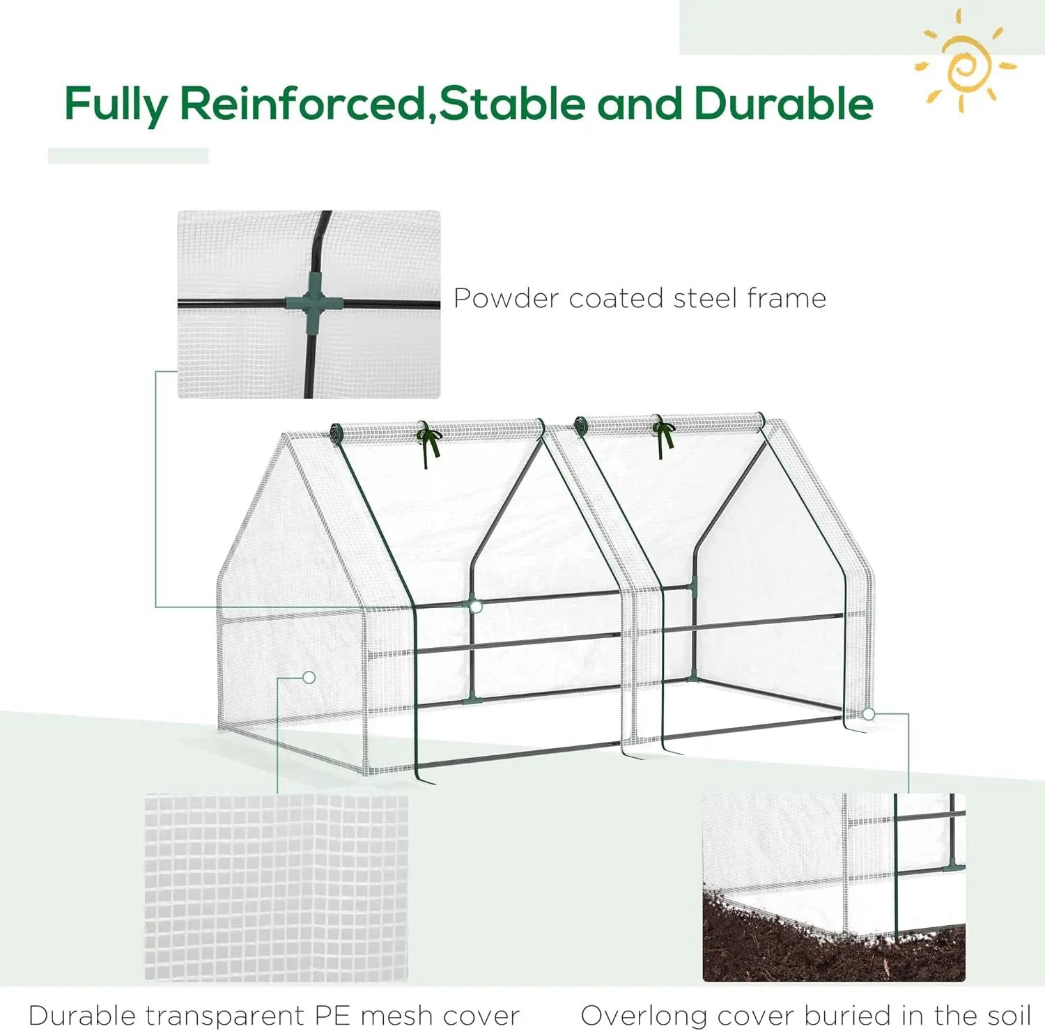Outsunny 6' x 3' x 3' Mini Greenhouse with Zippered Doors & Roll-up Windows, Portable Plant Hot House with Durable PE Cover, Water Resistant, UV Protected for Outdoor Flowers, Vegetables, White by GreenHaven Gardens