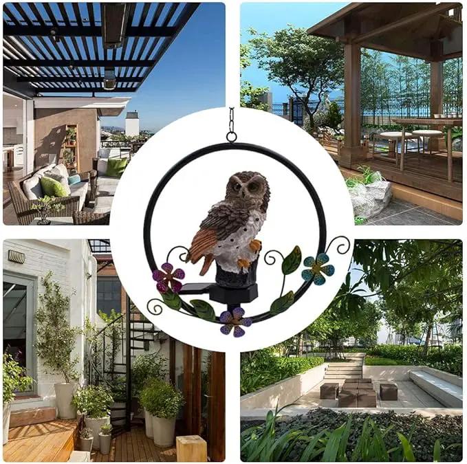 ASFSKY Gift for Owl Lovers Garden Solar Hanging Owl Statue Waterproof Outdoor Hanging Garden Decorations (Brown) by GreenHaven Gardens