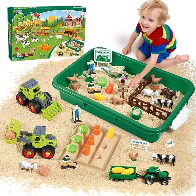 FRUSE Play Sand Farm Toys,Sensory Bins for Toddlers with 2.2lbs Sensory Play Sand,Farm Figures & Tractor Playset,Sandbox Toys for Kids 3 4 5 6 7 by GreenHaven Gardens