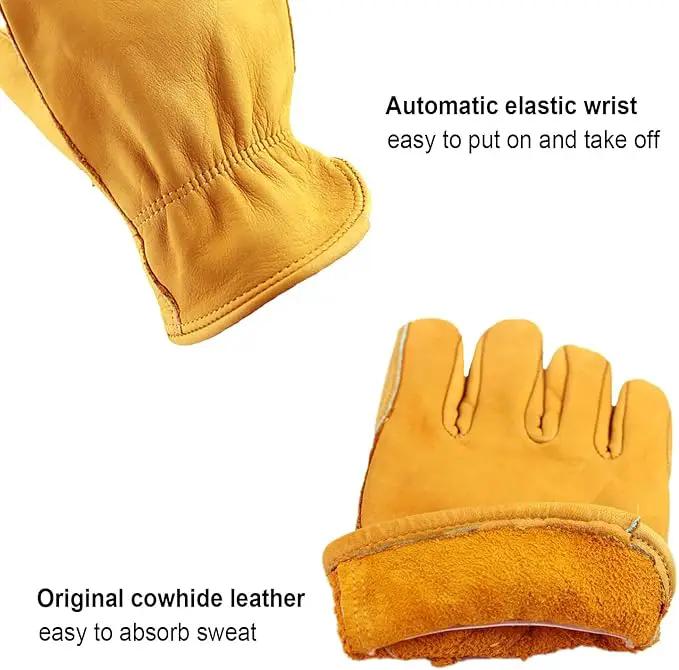 OZERO Leather Work Gloves: 3 Pairs Heavy Duty Work Glove Tough Cowhide Driver Gloves for Construction Gardening Yard Work Truck Driving Farming DIY Gold Medium by GreenHaven Gardens