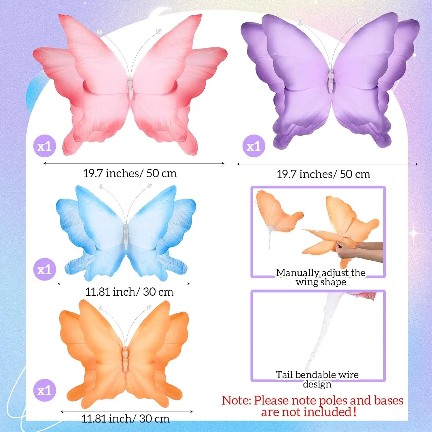 Havawish 4 Pcs Gaint Butterfly for Party Decorations 19.7"/ 11.81" 3D Crepe Paper Hanging Large Butterfly for Women, Flower Paper Party Decorations for Spring Wedding Birthday Garden Nursery Decor by GreenHaven Gardens