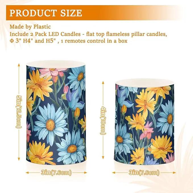 Flickering Flameless Candles, Daisy Flowers Botanical LED Candles with Remote Timer, Set of 2 Battery Operated Candle for Valentine Wedding Birthday by GreenHaven Gardens