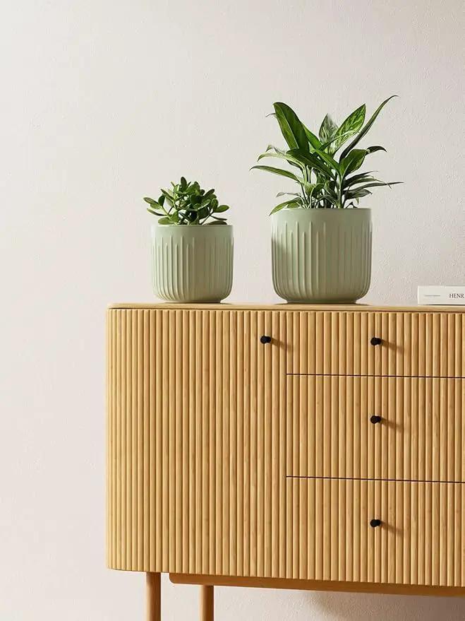 LE TAUCI Ceramic Planters, 8.3+6.9+5.7 Inch Plant Pots for Indoor Plants, Set of 3 Flower Pot with Drainage Holes, Large Round Planters Pot for Indoor House Plants, Reactive Glaze Sage Green by GreenHaven Gardens