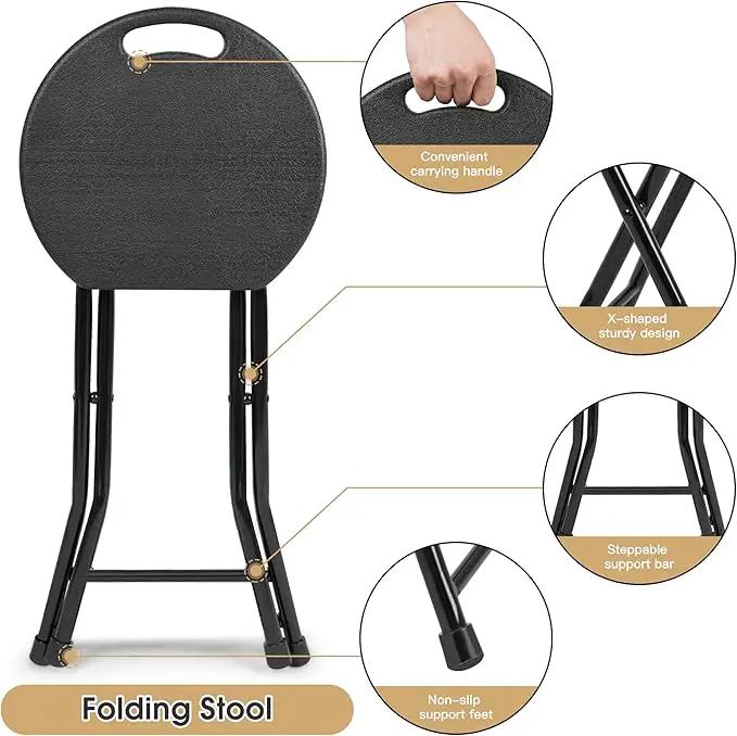 Folding Stool - 550lbs Capacity, Foldable Handle, Portable Heavy Duty, Outdoor/Indoor, 18 Inch Collapsible for Camping & Home (Set of 1, Black) by GreenHaven Gardens