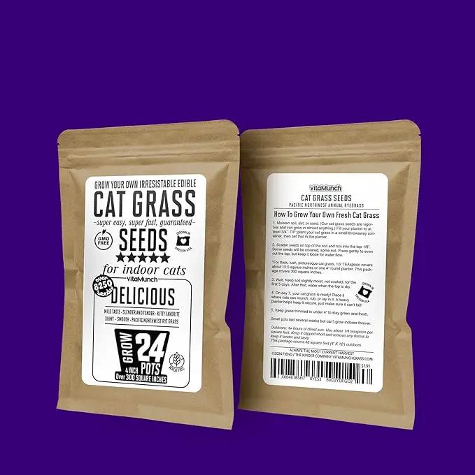 Cat Grass Seeds – Smooth Tasty Ryegrass – Grows 24 Pots of Fresh Cat Grass for Indoor Cats & Kittens – Easy & Fast to Grow – Small Pack Grows 300 Square inches of Edible cat Grass Vitamunch by GreenHaven Gardens