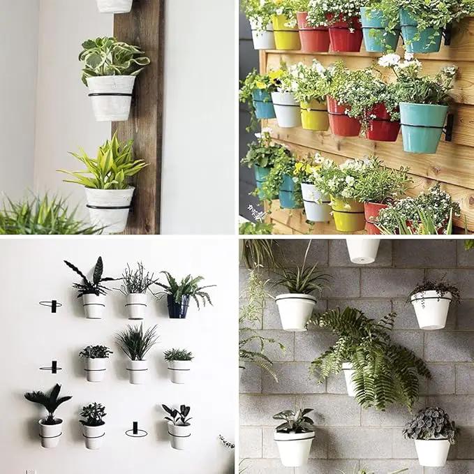 4 Pack 8in Flower Pot Holder Ring Wall Mounted Metal Planter Hooks Hangers Wall Bracket Wall Planter Hook (4, 8") by GreenHaven Gardens