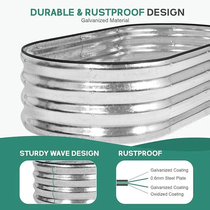 Galvanized Raised Garden Bed Outdoor - 4×2×1ft Planter Raised Beds for Gardening | Oval Metal Garden Planter Box with Safety Edging and Gloves for Vegetables Fruits and Flowers (Silver) by GreenHaven Gardens