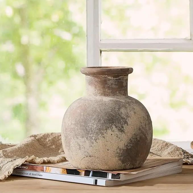 SIDUCAL Ceramic Rustic Farmhouse Vase | 6 Inch Pottery Decorative Flower for Home Decor | Boho Vase | Terracotta for Table, Living Room, Bathroom Decoration, Shelf Decor, Mantel by GreenHaven Gardens