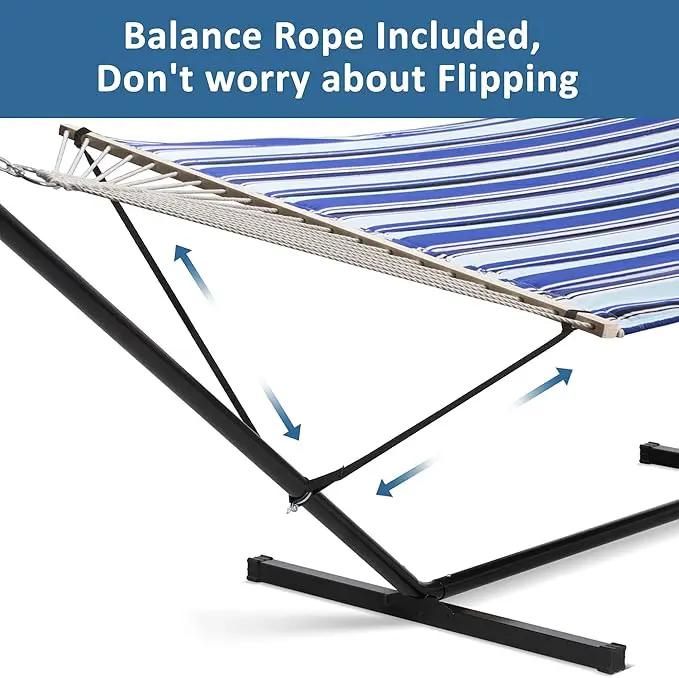 SUNCREAT Two Person Hammock with Stand Heavy Duty, Free Standing Hammocks Outdoors for 2 Person, Max 475lbs Capacity, Blue Stripes by GreenHaven Gardens