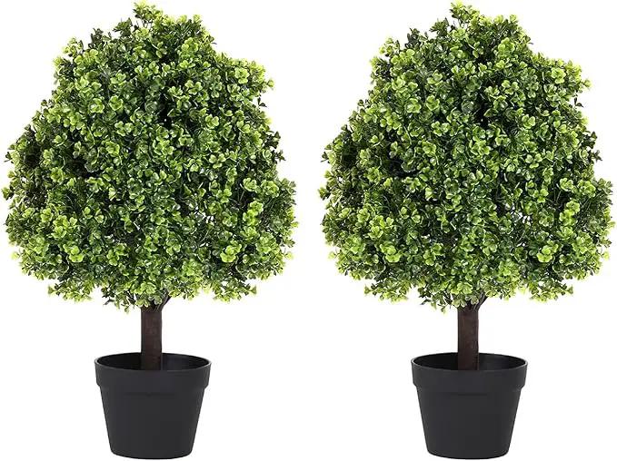 27“ Realistic Artificial Boxwood Topiary Trees Set of 2, Faux Boxwood Plants Outdoor UV-Resistant, No Maintenance Curb Appeal Fake Evergreen Bushes & Shrubs for Front Porch Outside Planter Decor by GreenHaven Gardens