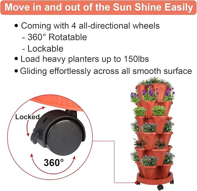 Vertical Planter 6 Tier Stackable Planters Garden Planters Strawberry Herb Flower and Vegetable Planter Indoor Outdoor Gardening Pots with Removable Wheels and Tools by GreenHaven Gardens