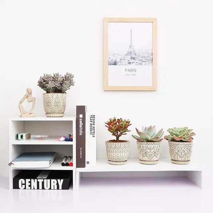 Gepege Succulent Pots, 4 Inch Small Indoor Ceramic Planter Pot with Drainage Holes and Saucers for Plants- Creamy White - Set of 4 by GreenHaven Gardens