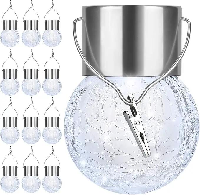 12Pack Outdoor Hanging Solar Lights - Solar Powered Crackle Glass Ball Lights Waterproof Tree Hanging Outdoor Globe Lights with Hook for Garden Balcony Patio Christmas Party Decoration, Daylight White by GreenHaven Gardens