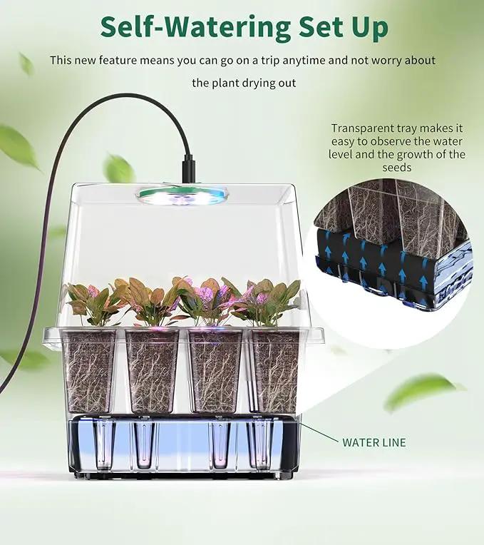 Seed Starter Tray, 60-Cells Seedling Starter Trays with Grow Light, Self-Watering Seed Germination Kit for Indoor Gardening Seed Starting (5 Pack, Clear Base) by GreenHaven Gardens