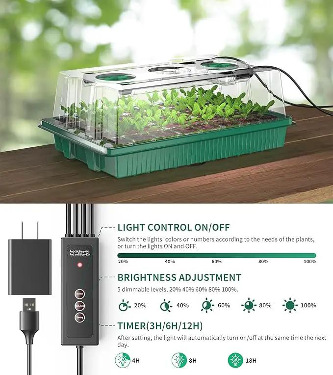 Seed Starter Tray, 80-Cells Seedling Starter Trays with Grow Light and Humidity Dome, Reusable Seed Germination Kit for Indoor Gardening Seed Starting (2 Pack, Green Base)