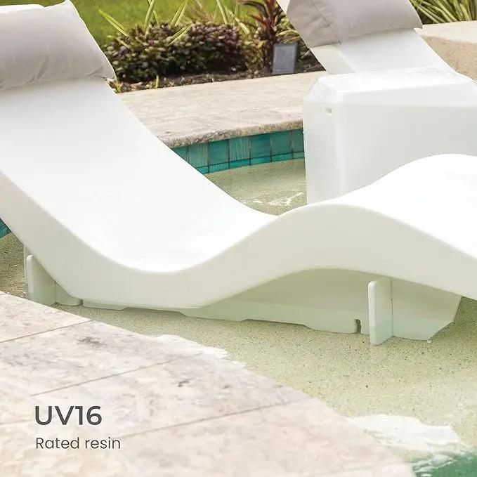 Aqua Outdoors in-Pool DEEP Ledge Chaise Set - Two Chaises - Two Headrest Pillows - Chaise Risers and One Large in Pool Side Table - for ledges 9"-14" inches Deep (White Granite-Navy) by GreenHaven Gardens