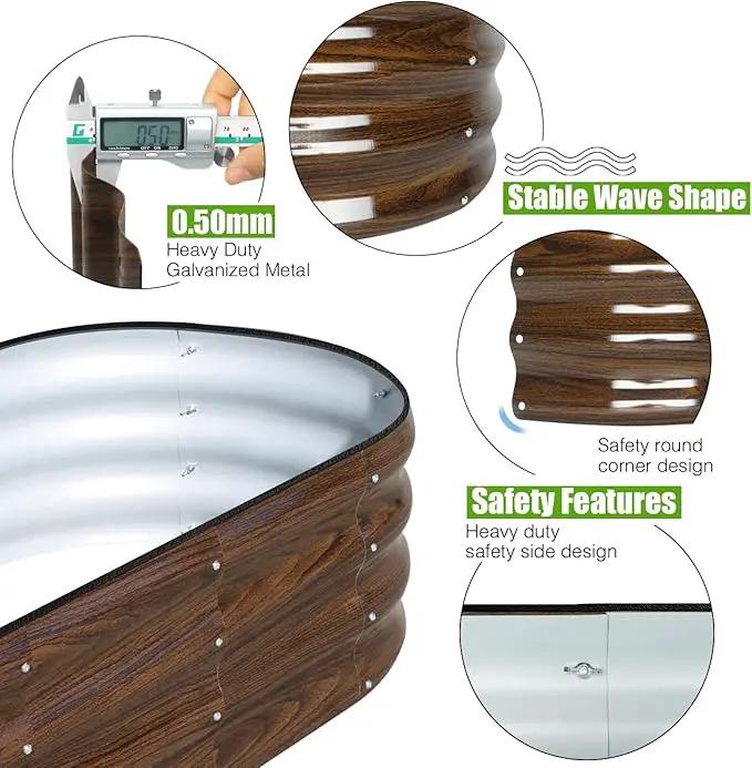 SnugNiture Galvanized Raised Garden Bed Outdoor, 2 Pcs 4x2x1ft Oval Metal Planter Box for Planting Plants Vegetables, Brown by GreenHaven Gardens