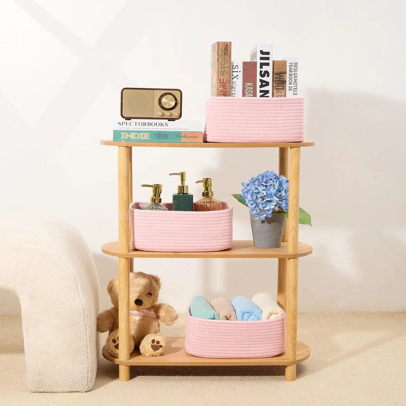 Small Storage Baskets for Organizing | Closet Organizer Bins | Shelf Toy Basket | Woven Rope Baskets | Cube Decorative Box | Shallow Basket | 11.5x7.5x4.7” | 3 Packs Light Pink by GreenHaven Gardens