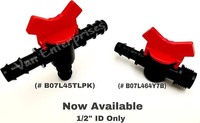 2PK of 1/2" ID Ball Valve Hose Barb Connectors for Drip Irrigation Hoses and Aquariums [Various by GreenHaven Gardens