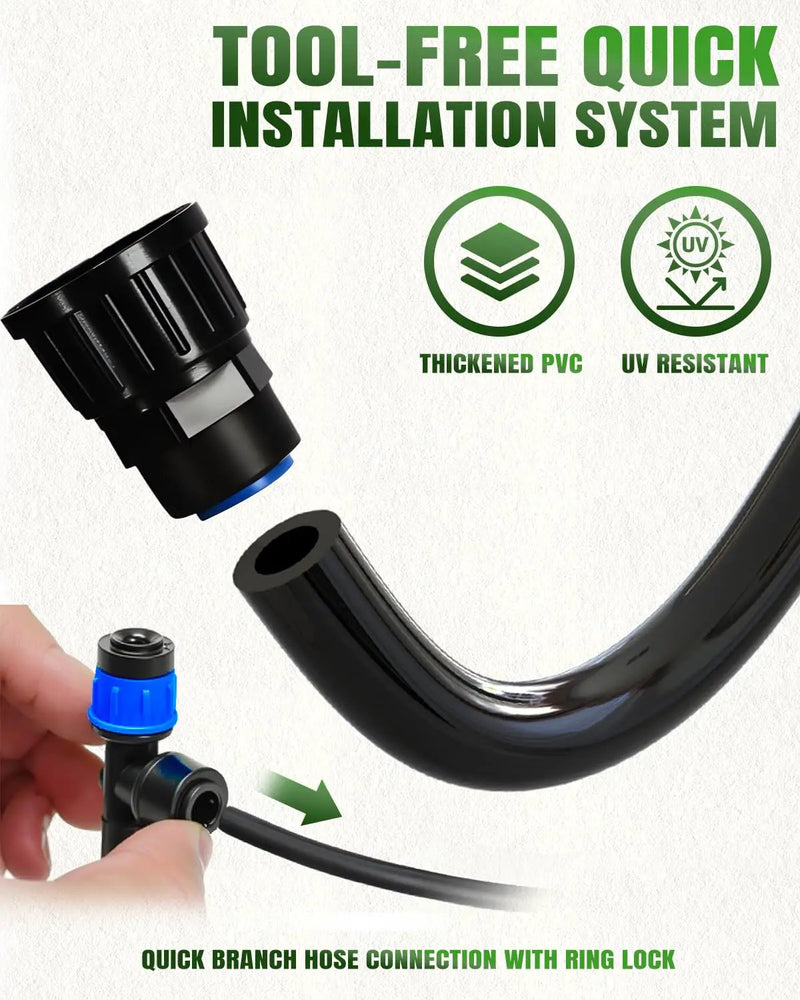 Breeze Touch 230ft Quick-Connect Drip Irrigation System, Automatic Garden Watering System with 1/2" & 1/4" Fast-Lock Tubing - Adjustable Nozzles & Sprinklers for Garden,Greenhouse, Lawn,Potted Plants by GreenHaven Gardens