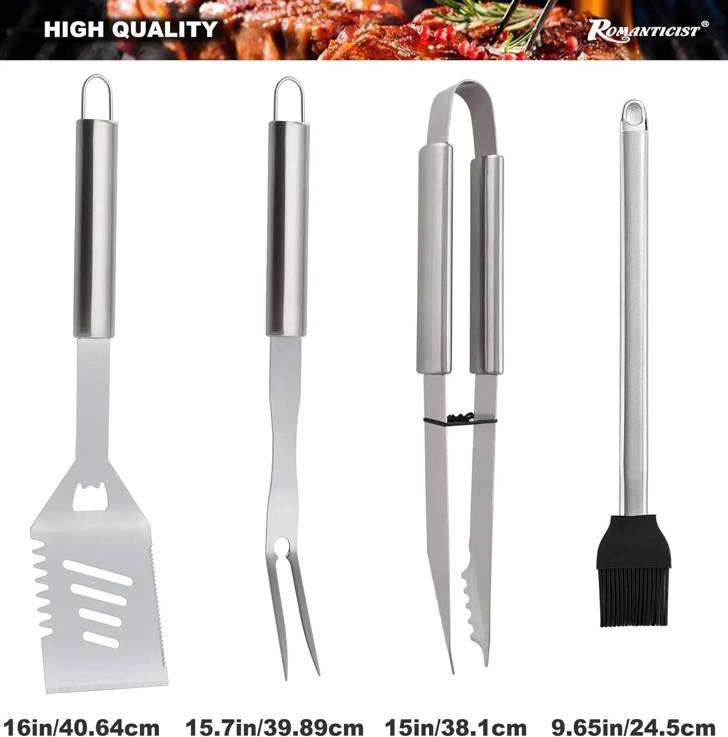 ROMANTICIST 20pcs Heavy Duty BBQ Grill Tool Set in Case - The Very Best Grill Gift for Father's Day and Christmas - Professional BBQ Accessories Set for Outdoor Cooking Camping Grilling Smoking by GreenHaven Gardens