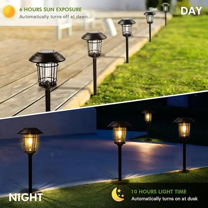 Grand patio Solar Outdoor Lights, 5 Pack, Glass Light Metal Pathway Light, Waterproof Landscape Lighting, Automatic Dusk and Dawn Sensor (Slate Gray) by GreenHaven Gardens