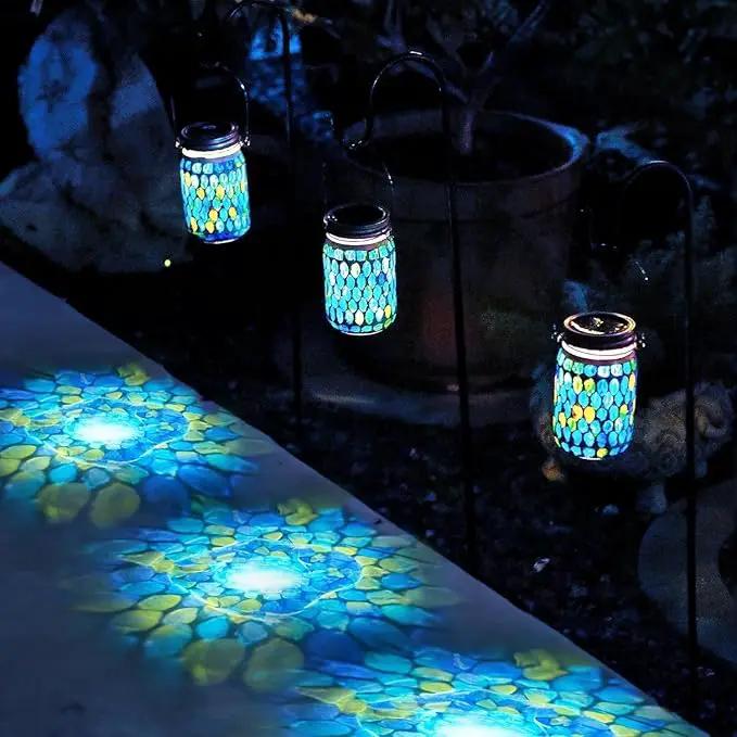 Cooo 2 Pack Mosaic Solar Lanterns Outdoor Waterproof Jar Lights Solar Powered, Hand Paste 141 Crystal Mosaics Table Hanging Garden Backyard Decor Lamps （Just Little More, Get Double The Delight ） by GreenHaven Gardens