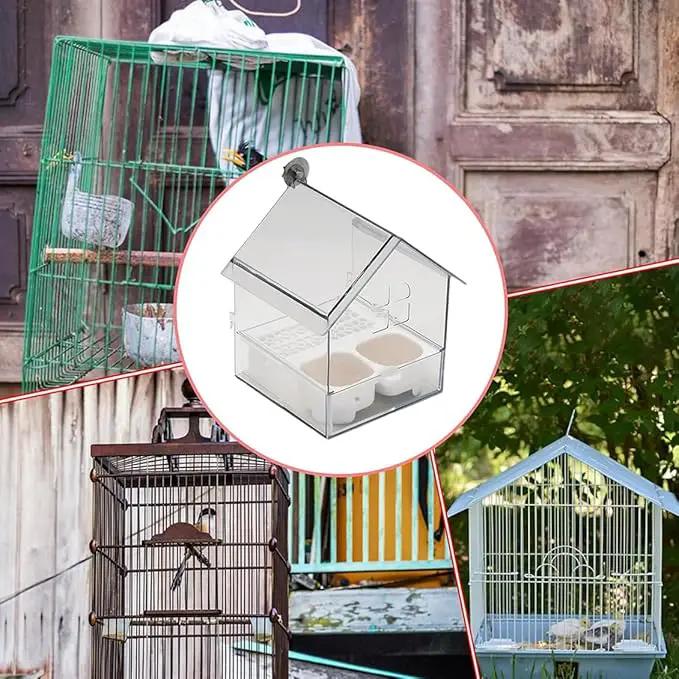 2026 New Pull-Out External Parrot Feeder, Bird Bath for Cage, 7*6*5.5in Bird Feeder House, Transparent Parakeet Cage Accessories, Easy To Fill, Clean, Long-Lasting, for Finch and Hummingbird (White) by GreenHaven Gardens