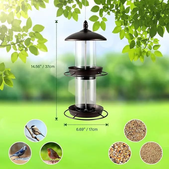 Backyard Expressions 2-Tier Bird Feeder with Sure-Lock Cap and Hanging Hook, Wild Bird Feeders - 4.5 lb Seed Capacity by GreenHaven Gardens