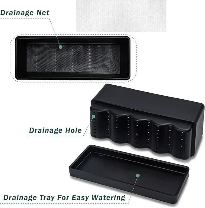 D'vine Dev 12 Inch Window Box Planter, Rectangle Plastic Herb Planter with Drainage Holes and Saucer, Indoor Succulent Cactus Vegetable Pot for Windowsill, Garden Balcony, Black, Set of 1, 76-X-B-1 by GreenHaven Gardens