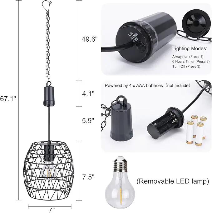 Larekook 6 Hours Timer Battery Operated Outdoor Hanging Light — Outdoor Indoor Pendant Chandelier Waterproof Porch Gazebo Patio Pendant Lantern Chandelier Lighting-Out Auto On/Off by GreenHaven Gardens