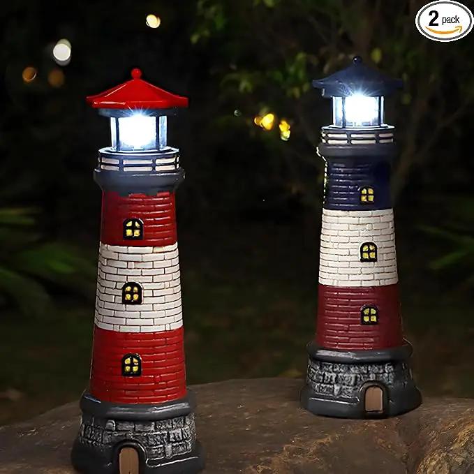 Solar Lighthouse Garden Outdoor Statues, Waterproof Lawn Lights Decor; Automatic Rotating Solar Lights for Yard, Patio, Ground, Tabletop Decoration; Unique Housewarming Gifts - 2PACK by GreenHaven Gardens