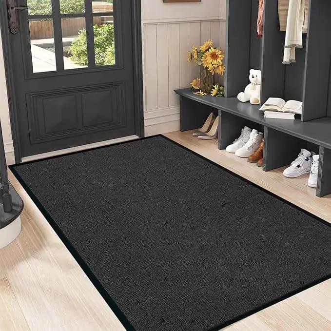 Commercial Grade Entrance Mat 3x6Ft Brush Step Entrance Rug with Striped Pattern&Rubber Border Indoor Outdoor Low Profile Rubber Entrance Carpet Mat for Hallway,Home,High Traffic Area by GreenHaven Gardens