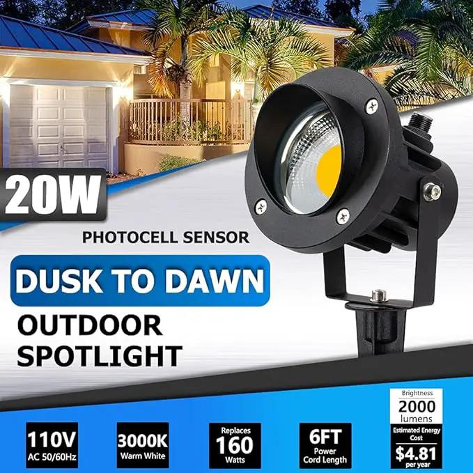 SUNVIE Outdoor LED Spotlight with Dusk to Dawn Photocell Light Sensor 20W Landscape Lights 120V AC 3000K Warm White Waterproof Landscape Spotlights for Yard Tree Flag Garden Decor 6 FT Cord(2 Pack) by GreenHaven Gardens