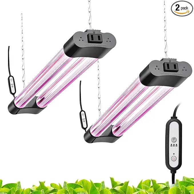 18inch 2 Pack LED Grow Lights - Linkable Grow Lights for Indoor Plants, Full Spectrum Plant Lights Plug and Hanging Design with Auto On/Off Timer Hanging Grow Light from Seedling to Flowering by GreenHaven Gardens