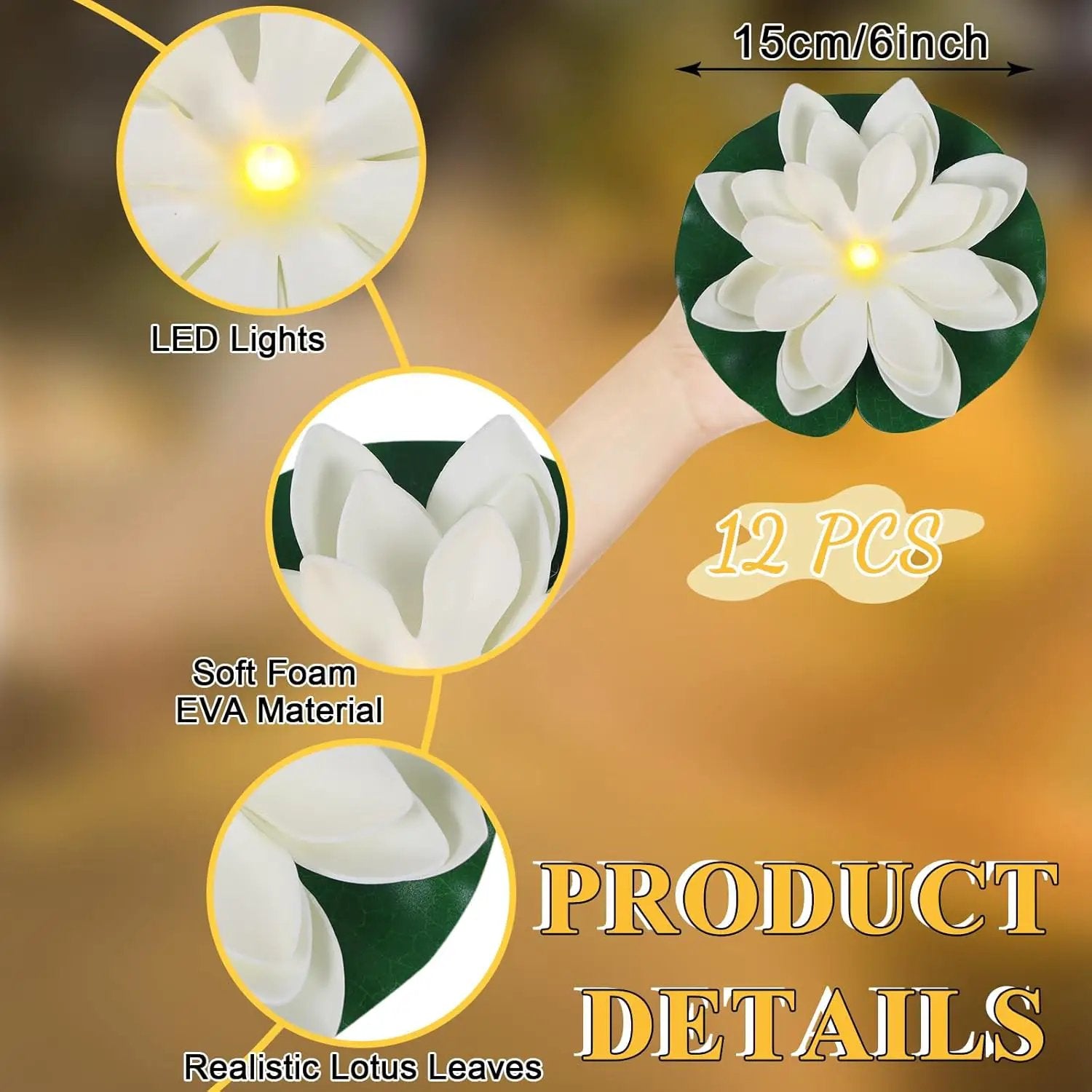 12 PCS Waterproof Floating Lotus Light - 6'' Floating Flower Light Battery Operated Water Activated Warm White Pool Flower Lamp Wedding Anniversary Garden Decoration(6 Inch, White) by GreenHaven Gardens