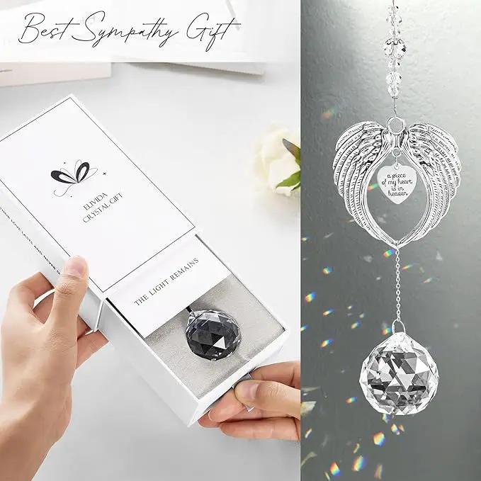 Sympathy Gift Modern Grief Gift for Lose of Loved Ones, Memorial Suncatcher with 40mm Crystal Ball, Sorry for Your Lose Rainbow Maker, Bereavement Gift Idea Angel Wings Design, Clear by GreenHaven Gardens