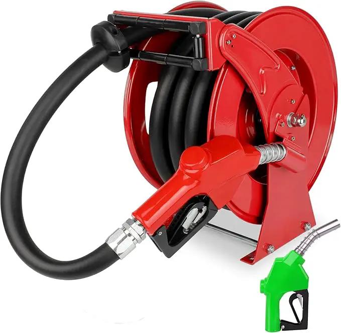 Fuel Hose Reel with Fueling Nozzle, 1" x 33FT Retractable Diesel Hose Reel, 300 PSI Industrial Heavy Duty Auto Swivel Rewind Hose Holder Reels, for Vehicle Tank Truck Trailer Ship by GreenHaven Gardens