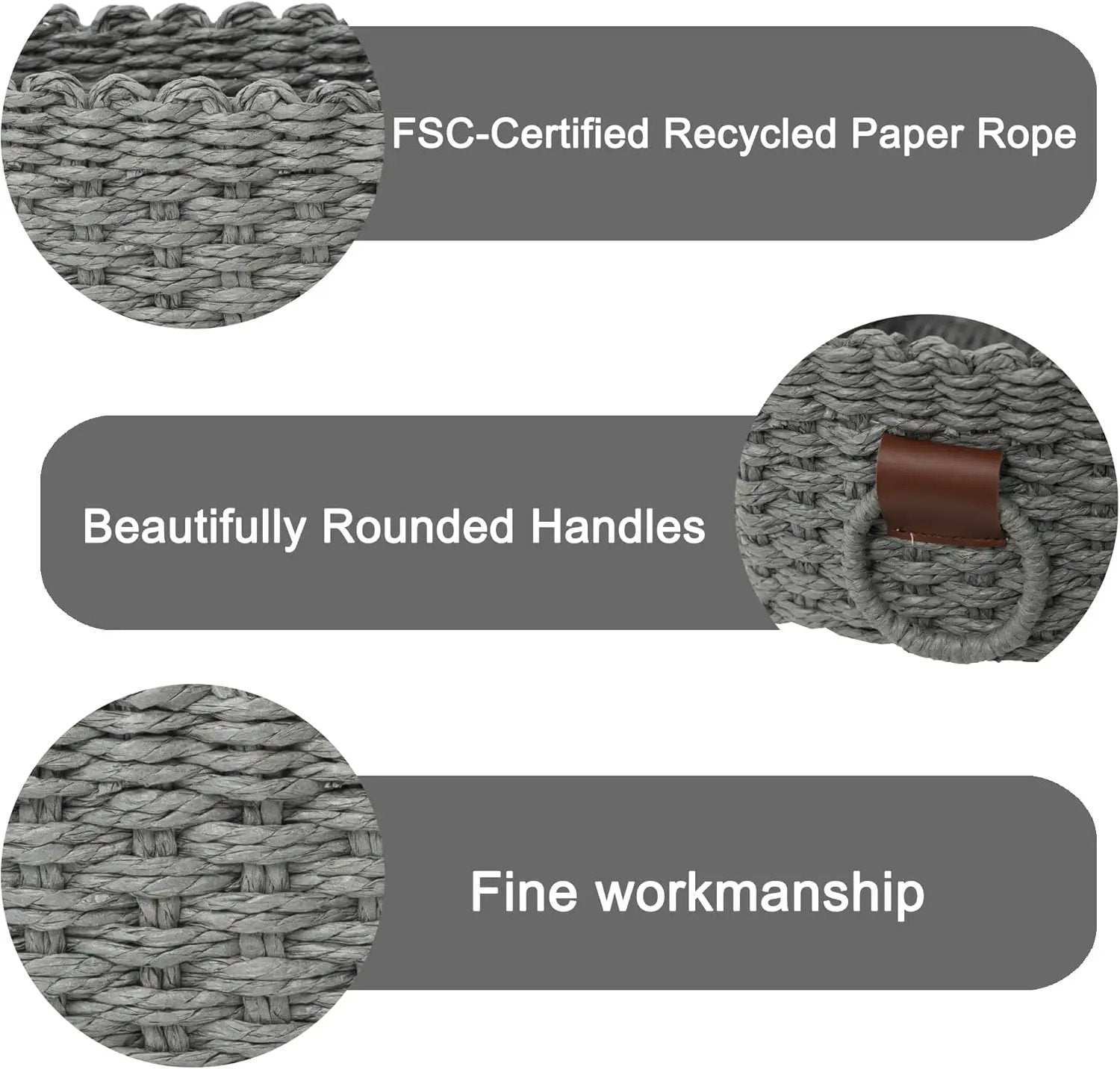 Small baskets for Organizing,Cute woven Storage basket with recycled paper rope for Shelves Bathroom,Little decorative basket,Set of 3 (Dark Grey) by GreenHaven Gardens