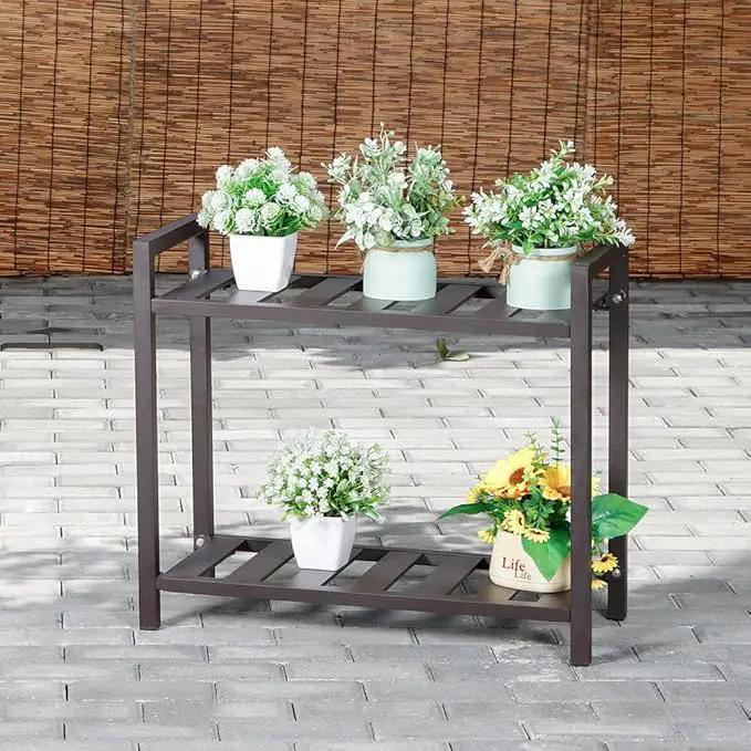 Versatile Indoor/Outdoor Plant Stand – High-Strength Aluminum with 300 LBS Load Capacity - Ideal Decor for Patios, Gardens, Living Rooms | L17.7 x W11.8 x H22 inches by GreenHaven Gardens
