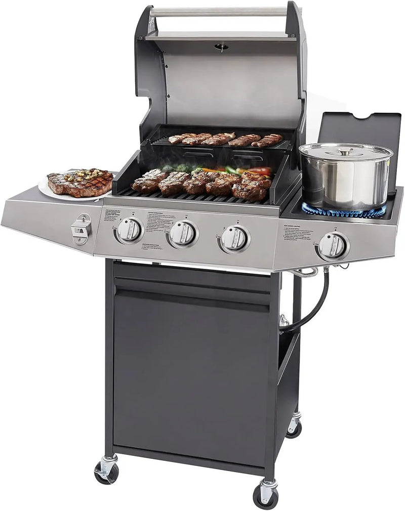 Unovivy 3-Burner Propane Gas Grill with Side Burner, Portable BBQ Grills with Oil Tray and Built-in Thermometer for Outdoor Barbecue, Camping, Patio, Backyard, 39,650 BTU by GreenHaven Gardens