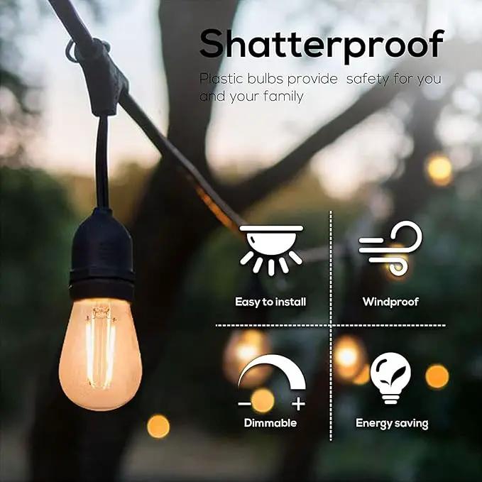 Banord 50 Pack Dimmable 2W S14 Replacement LED Bulbs, 2700K Warm White Waterproof Outdoor String Lights, Vintage Filament, Shatterproof E26 Screw Base Edison Light Bulbs by GreenHaven Gardens