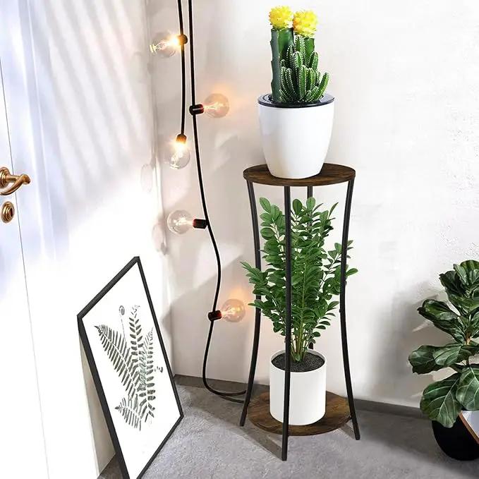 YINMIT Plant Stand Indoor,2 Tier Round Potted Holder Rack,Flower Pot Stand Shelf,Round Supports Rack,Corner Plant Shelf for Balcony Garden Patio Living Room,Brown by GreenHaven Gardens