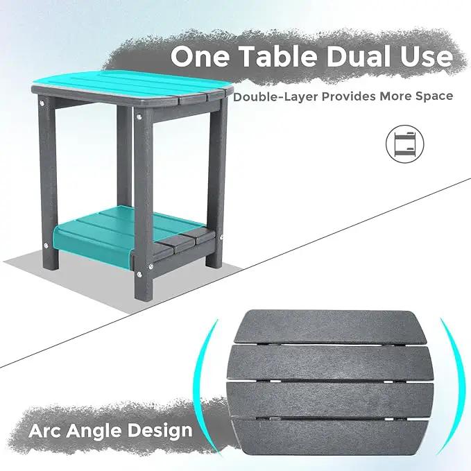 Adirondack Square Outdoor Side Table,2-Tier Storage Patio Side Table, HDPE End Tables for Backyard Pool Porch Garden Lawn(Grey) by GreenHaven Gardens