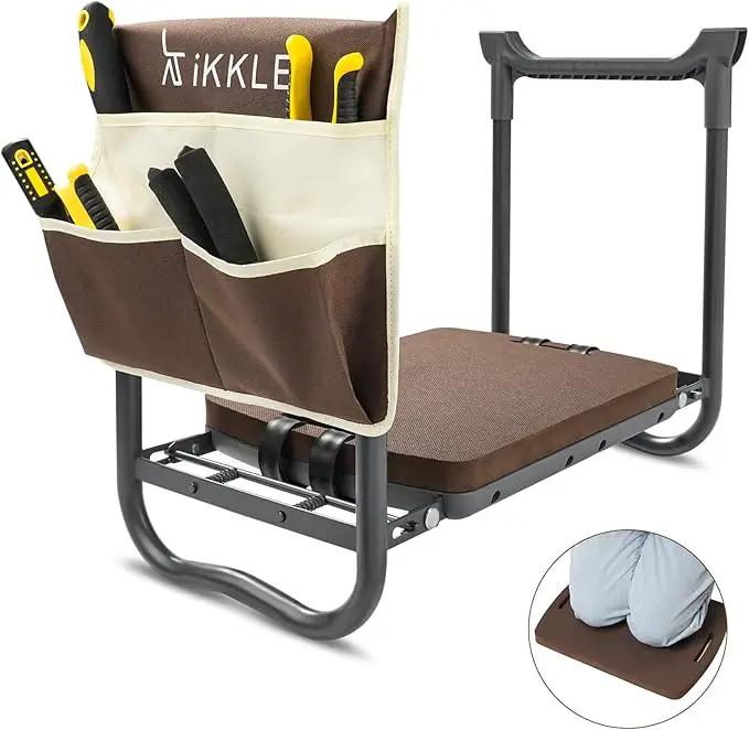 ikkle Garden Kneeler and Seat Gardening Stool Kneeler Folding Gardening Bench with Thicker Detachable Kneeling Pad and Tool Store Pouches (Brown) by GreenHaven Gardens